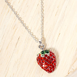 Rhinestone Embellished Strawberry Pendant Necklace