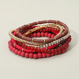 7PCS - Wood Ball Heishi Beaded Stretch Bracelets