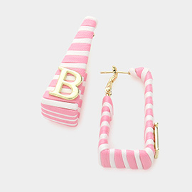 Barbie Pink B Initial Monogram Cord Wrapped Rectangle Hoop Earrings