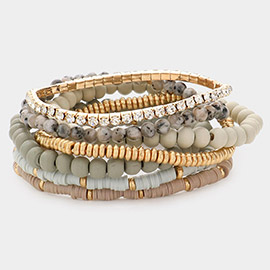 7PCS - Wood Ball Heishi Beaded Stretch Bracelets