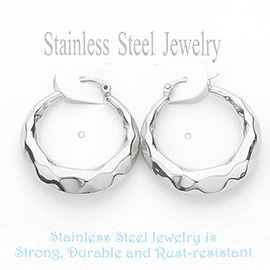 Stainless Steel Hammered Metal Hoop Pin Catch Earrings