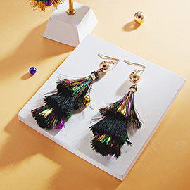 Mardi Gras Triple Fringe Layered Dangle Earrings