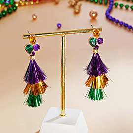 Mardi Gras Triple Tassel Layered Dangle Earrings