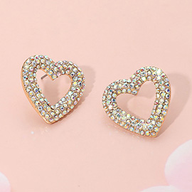 Stone Paved Open Heart Stud Earrings