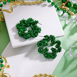 St Patricks Day Shamrock Clover Tinsel Wreath Hoop Earrings