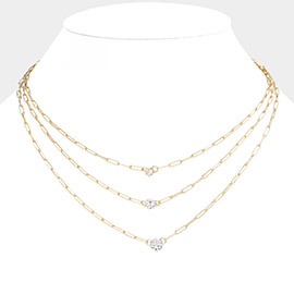 SECRET BOX_Rhinestone Bezel Pendant Chain Layered Necklace