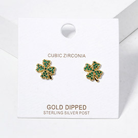 Gold Dipped CZ Paved Clover Stud Earrings