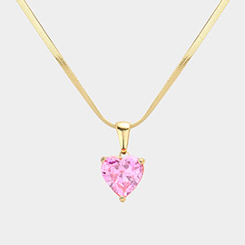 18K Gold Dipped Stainless Steel CZ Heart Pendant Necklace