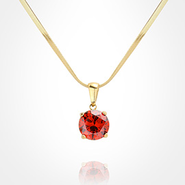 18K Gold Dipped Stainless Steel CZ Round Pendant Necklace