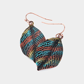 Textured Metal Leaf Dangle Earrings