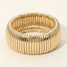 Wide Ribbed Metal Bar Stretch Bracelet