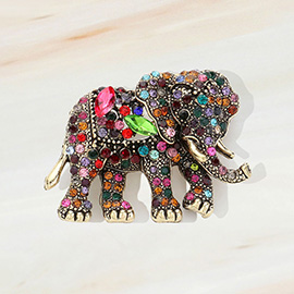 Stone Embellished Elephant Pin Brooch