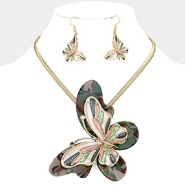 Celluloid Acetate Colored Metal Butterfly Pendant Necklace