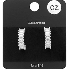 CZ Baguette Stone Hoop Earrings
