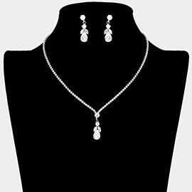 CZ Teardrop Stone Pointed Pendant Rhinestone Paved Necklace