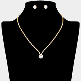 CZ Round Stone Pointed Pendant Rhinestone Paved Necklace