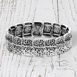 Burnished Textured Metal Link Stretch Bracelet