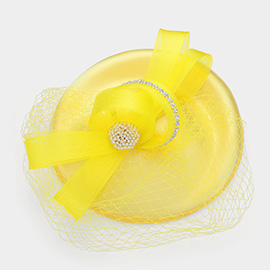 Pearl Brooch Pointed Mesh Bow Fascinator / Headband