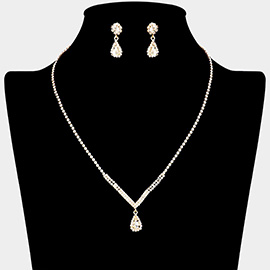 Teardrop Stone Pointed Pendant Rhinestone Paved Necklace