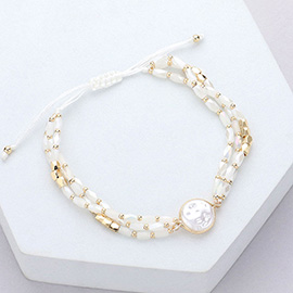Pearl Pointed Faceted Beaded Cinch Pull Tie Bracelet