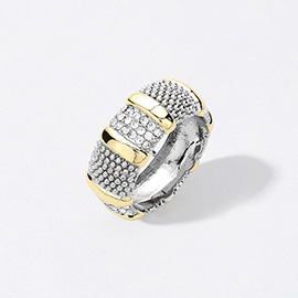 CZ Stone Paved Accented Two Tone Textured Metal Ring