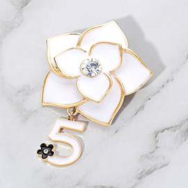 Stone Pointed Enamel Flower Number Five Dangle Pin Brooch