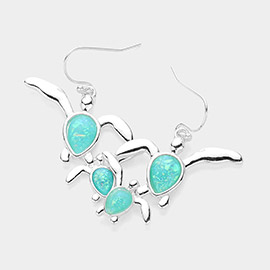 Sea Glass Embossed Sea Turtle Dangle Earrings