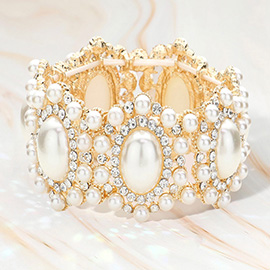Oval Pearl Accented Link Stretch Evening Bracelet