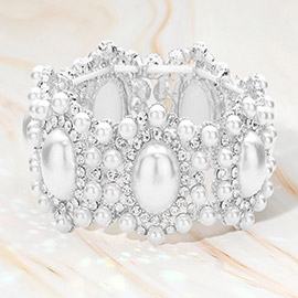 Oval Pearl Accented Link Stretch Evening Bracelet