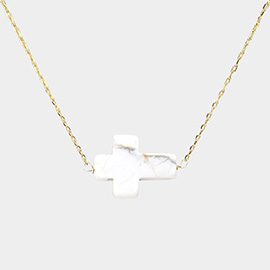 Semi Precious Cross Stone Pendant Necklace