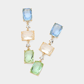 Rectangle Glass Stone Link Dropdown Earrings