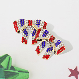 American USA Flag Colored Rhinestone Paved Bow Earrings