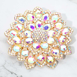 Glass Stone Embellished Flower Pin Brooch