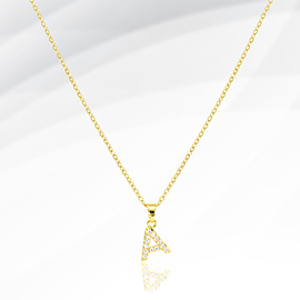 -A- Stainless Steel CZ Stone Paved Initial Monogram Pendant Necklace