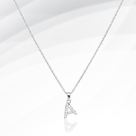 -A- Stainless Steel CZ Stone Paved Initial Monogram Pendant Necklace
