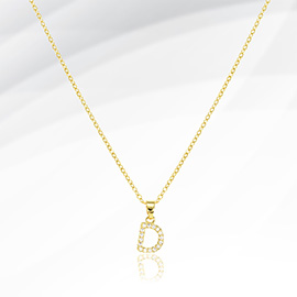 -D- Stainless Steel CZ Stone Paved Initial Monogram Pendant Necklace