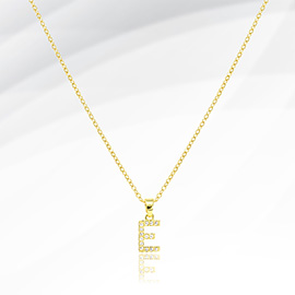-E- Stainless Steel CZ Stone Paved Initial Monogram Pendant Necklace