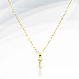 -I- Stainless Steel CZ Stone Paved Initial Monogram Pendant Necklace