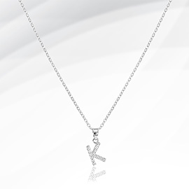 -K- Stainless Steel CZ Stone Paved Initial Monogram Pendant Necklace