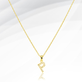 -P- Stainless Steel CZ Stone Paved Initial Monogram Pendant Necklace