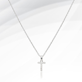 -T- Stainless Steel CZ Stone Paved Initial Monogram Pendant Necklace