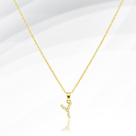 -Y- Stainless Steel CZ Stone Paved Initial Monogram Pendant Necklace