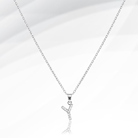 -Y- Stainless Steel CZ Stone Paved Initial Monogram Pendant Necklace