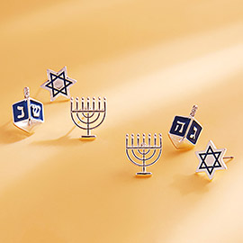 3Pairs - Hanukkah Ornament Stud Earring Set