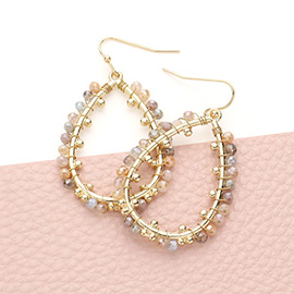 Faceted Beaded Open Teardrop Dangle Earrings