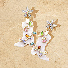 Stone Embellished Resin Cowboy Boot Dangle Earrings