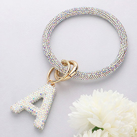 -A- Bling Studded Initial Monogram Charm Bracelet Keychain
