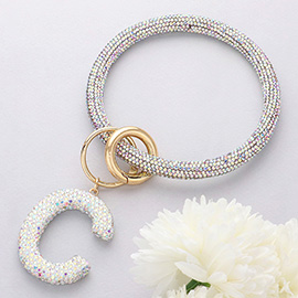 -C- Bling Studded Initial Monogram Charm Bracelet Keychain