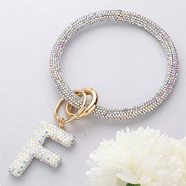 -F- Bling Studded Initial Monogram Charm Bracelet Keychain