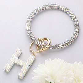-H- Bling Studded Initial Monogram Charm Bracelet Keychain
